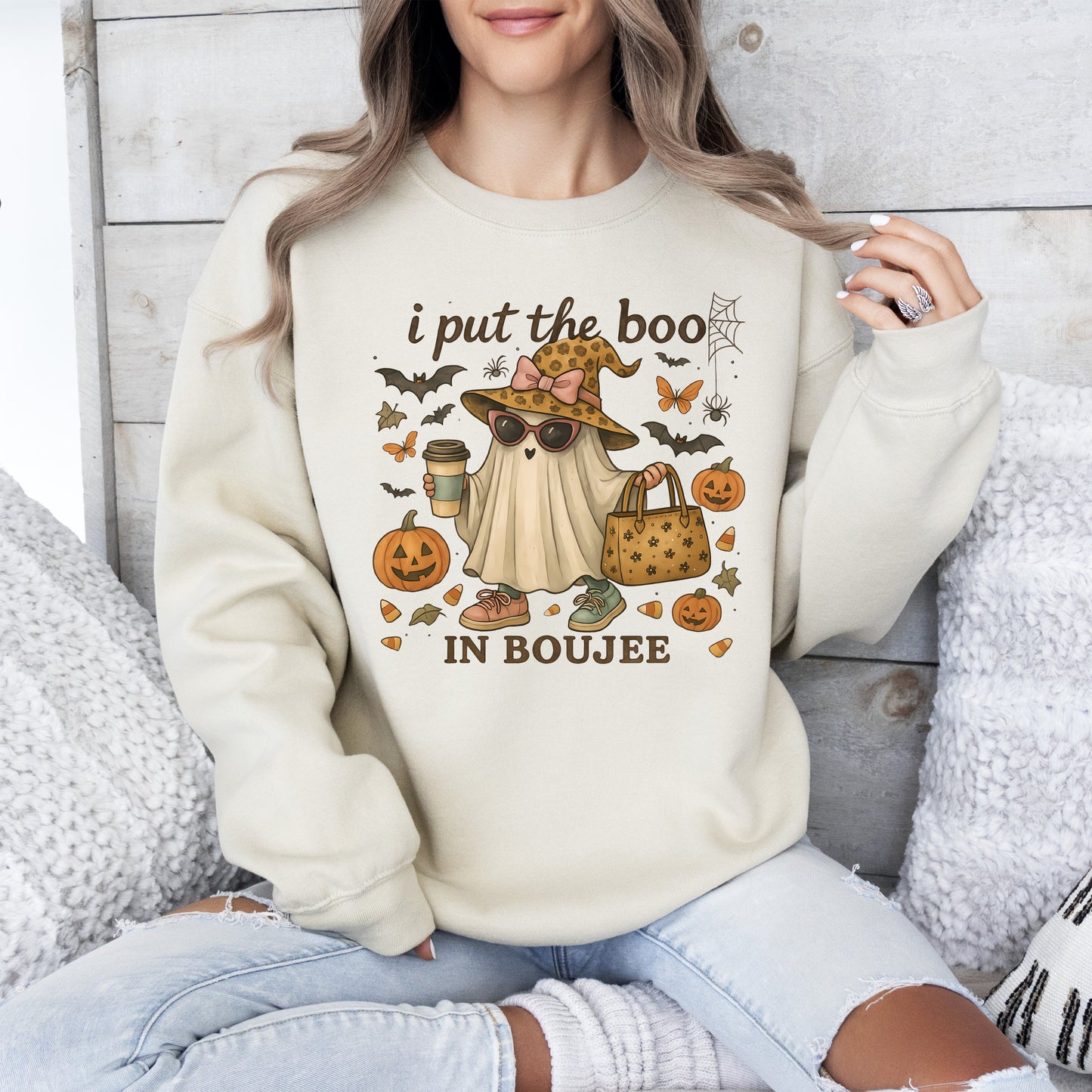 Boujee Ghost Vintage Pumpkin Graphic Sweatshirt Fall Costume