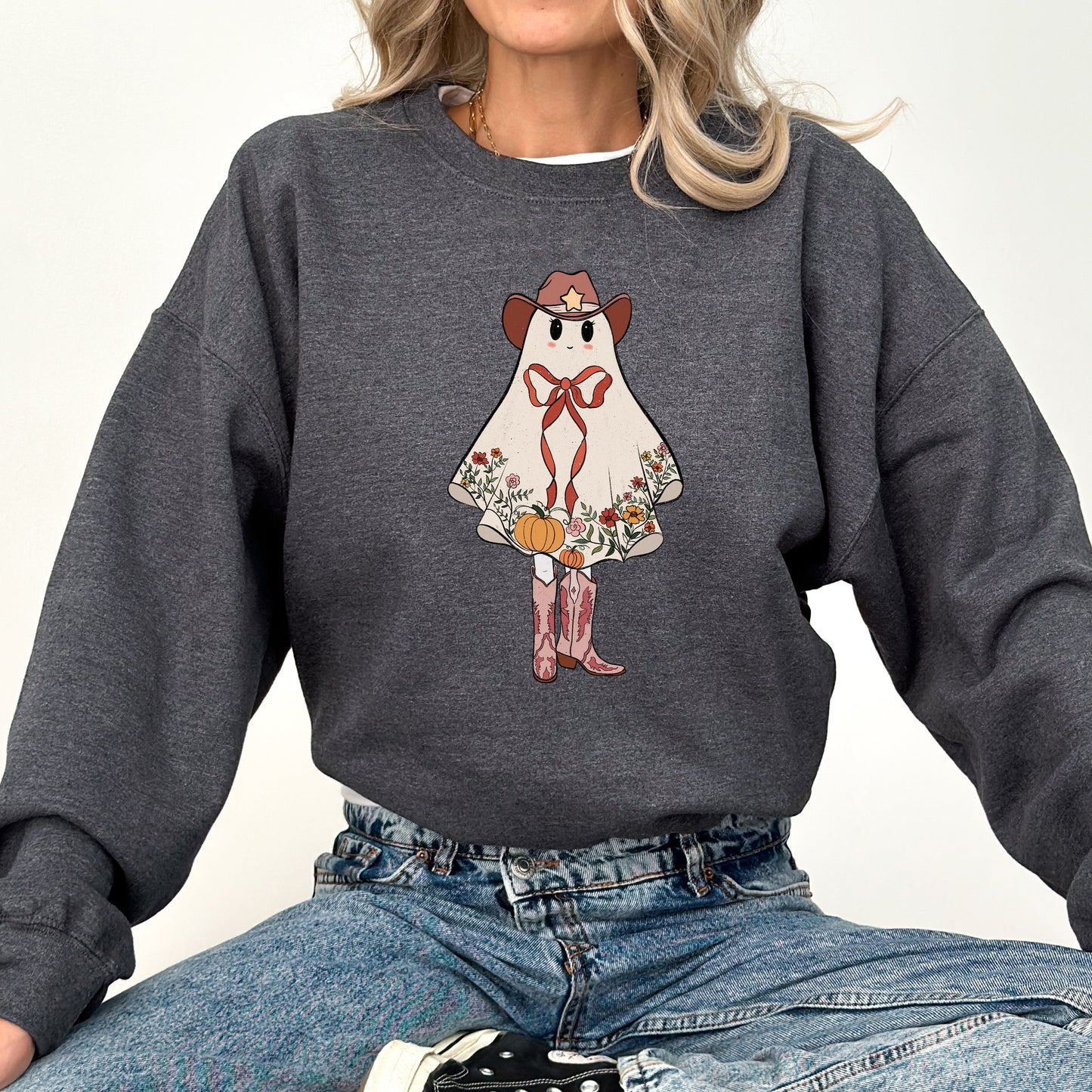 Cute Cowgirl Ghost Western Graphic Sweatshirt Vintage Halloween