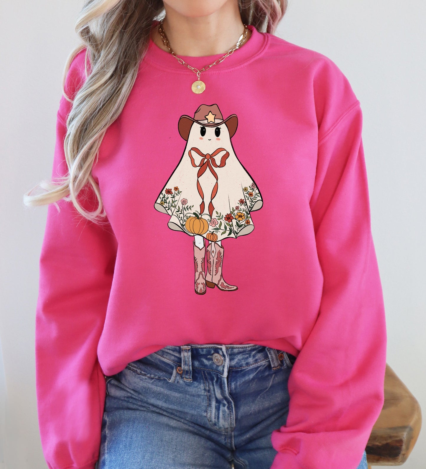 Cute Cowgirl Ghost Western Graphic Sweatshirt Vintage Halloween