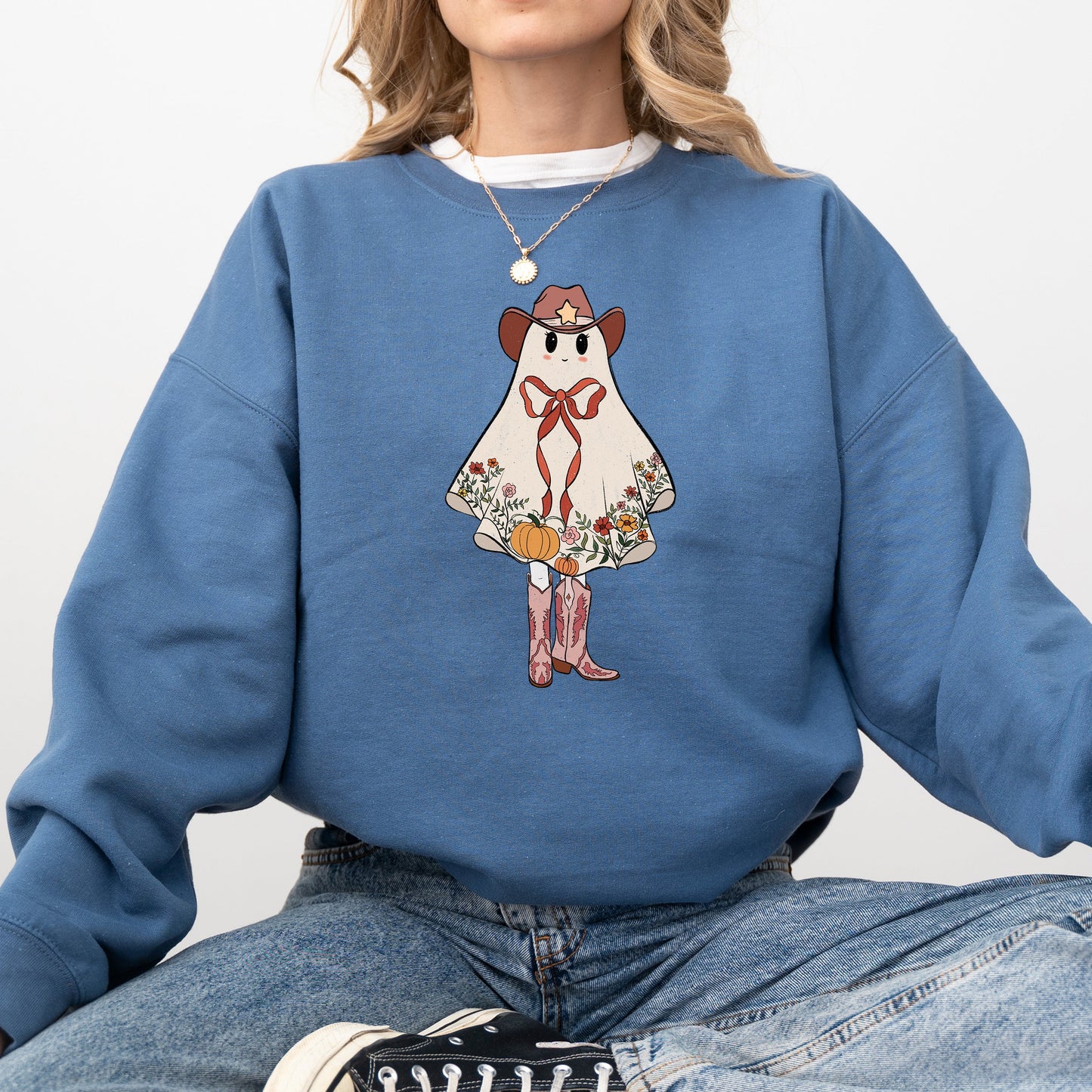 Cute Cowgirl Ghost Western Graphic Sweatshirt Vintage Halloween