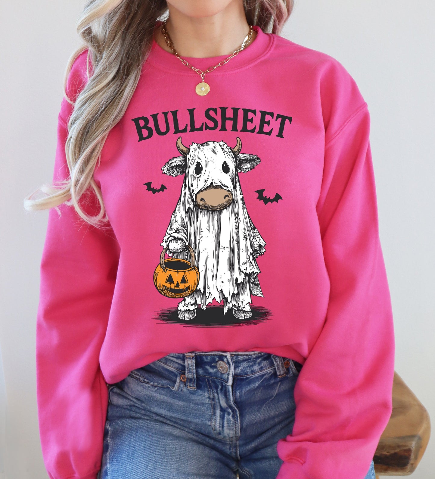 Funny Halloween Cow Ghost Vintage Graphic Sweatshirt Bullsheet