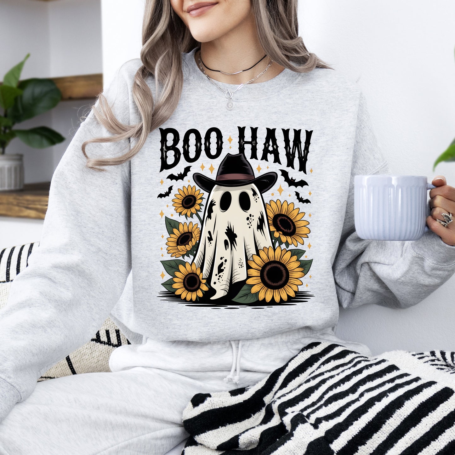 Cowboy Ghost Graphic Sweatshirt Western Vintage Fall Boo Haw