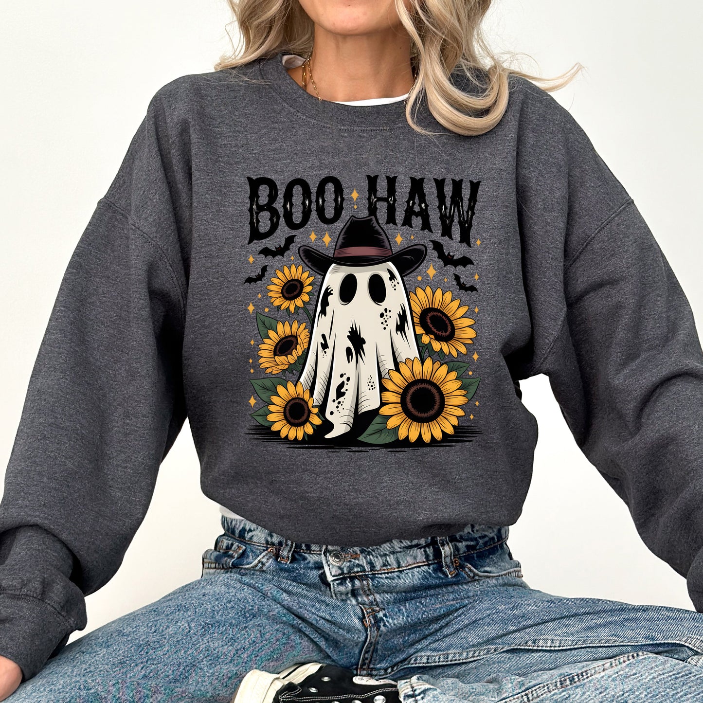 Cowboy Ghost Graphic Sweatshirt Western Vintage Fall Boo Haw