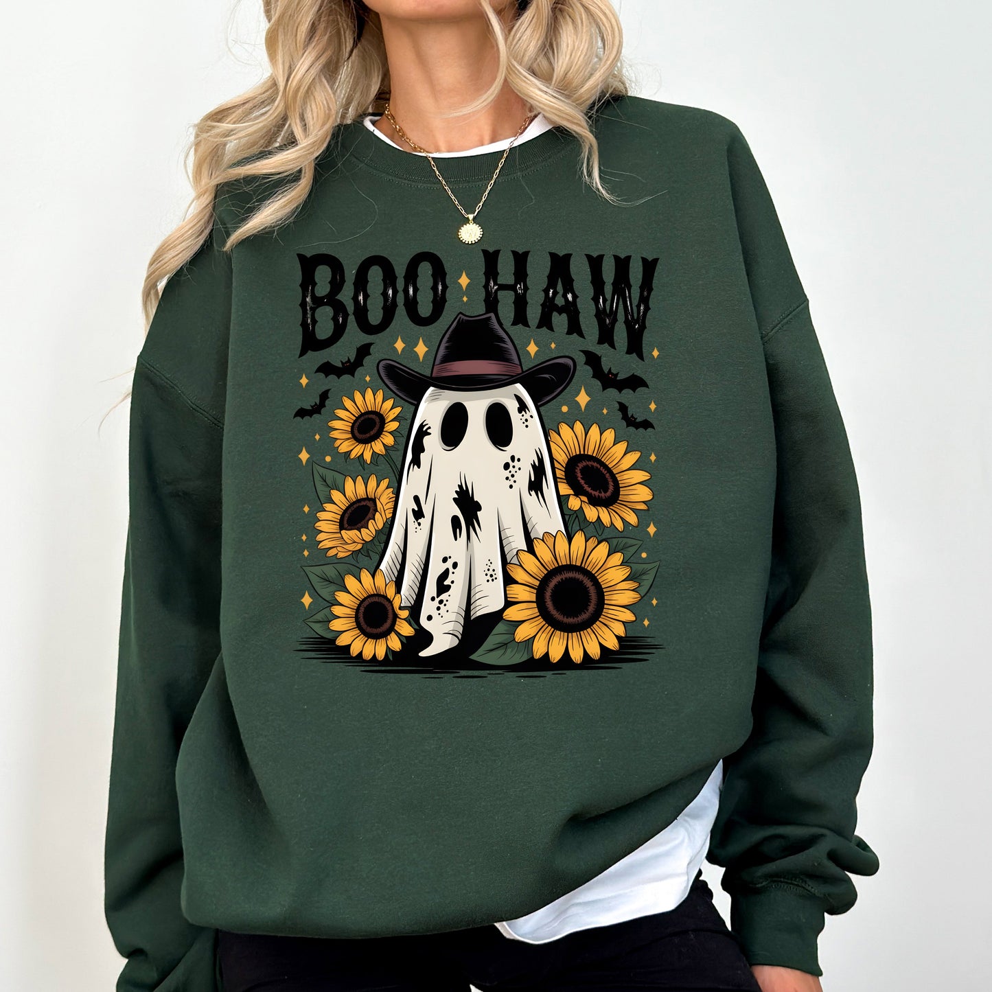 Cowboy Ghost Graphic Sweatshirt Western Vintage Fall Boo Haw