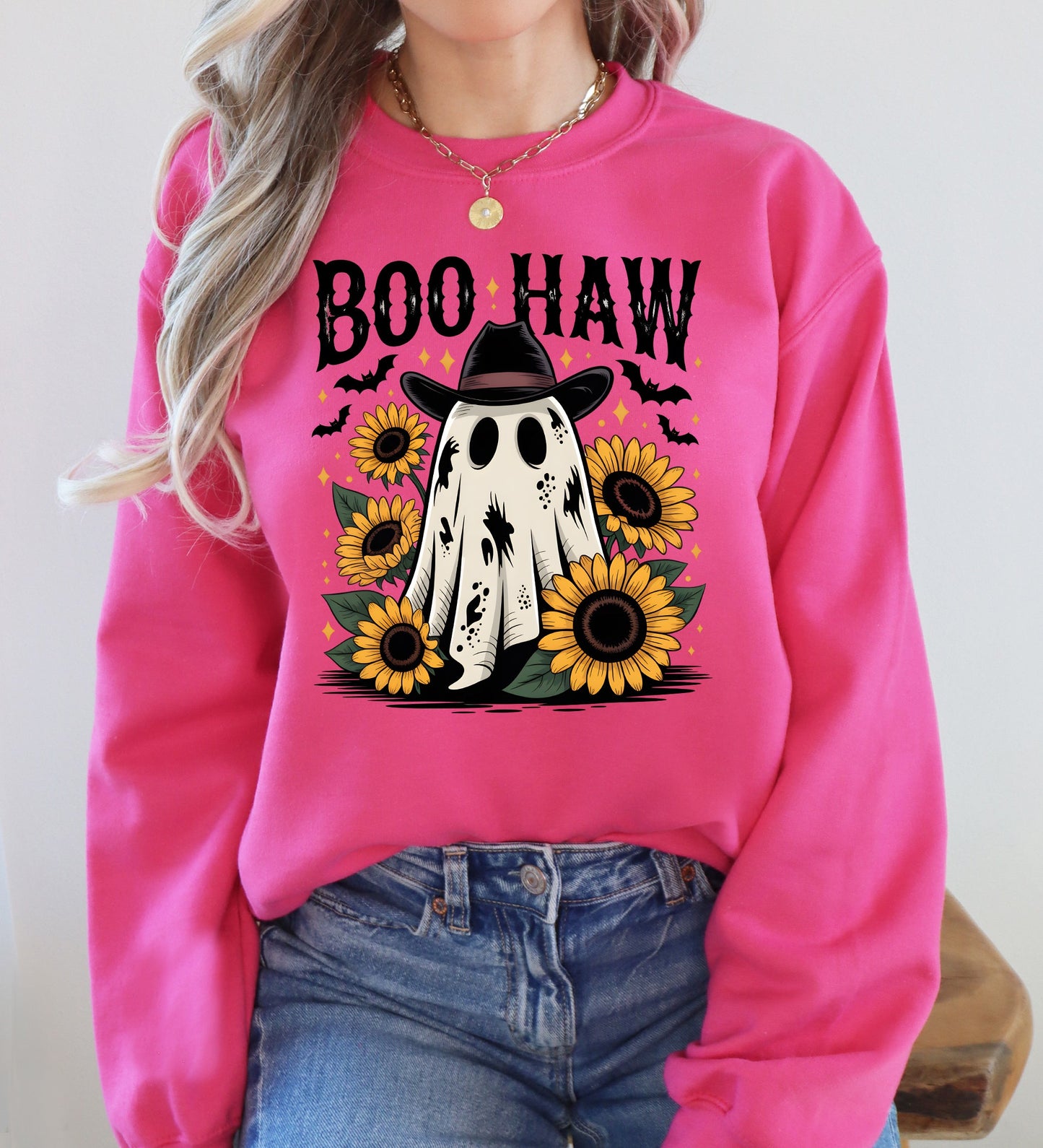 Cowboy Ghost Graphic Sweatshirt Western Vintage Fall Boo Haw