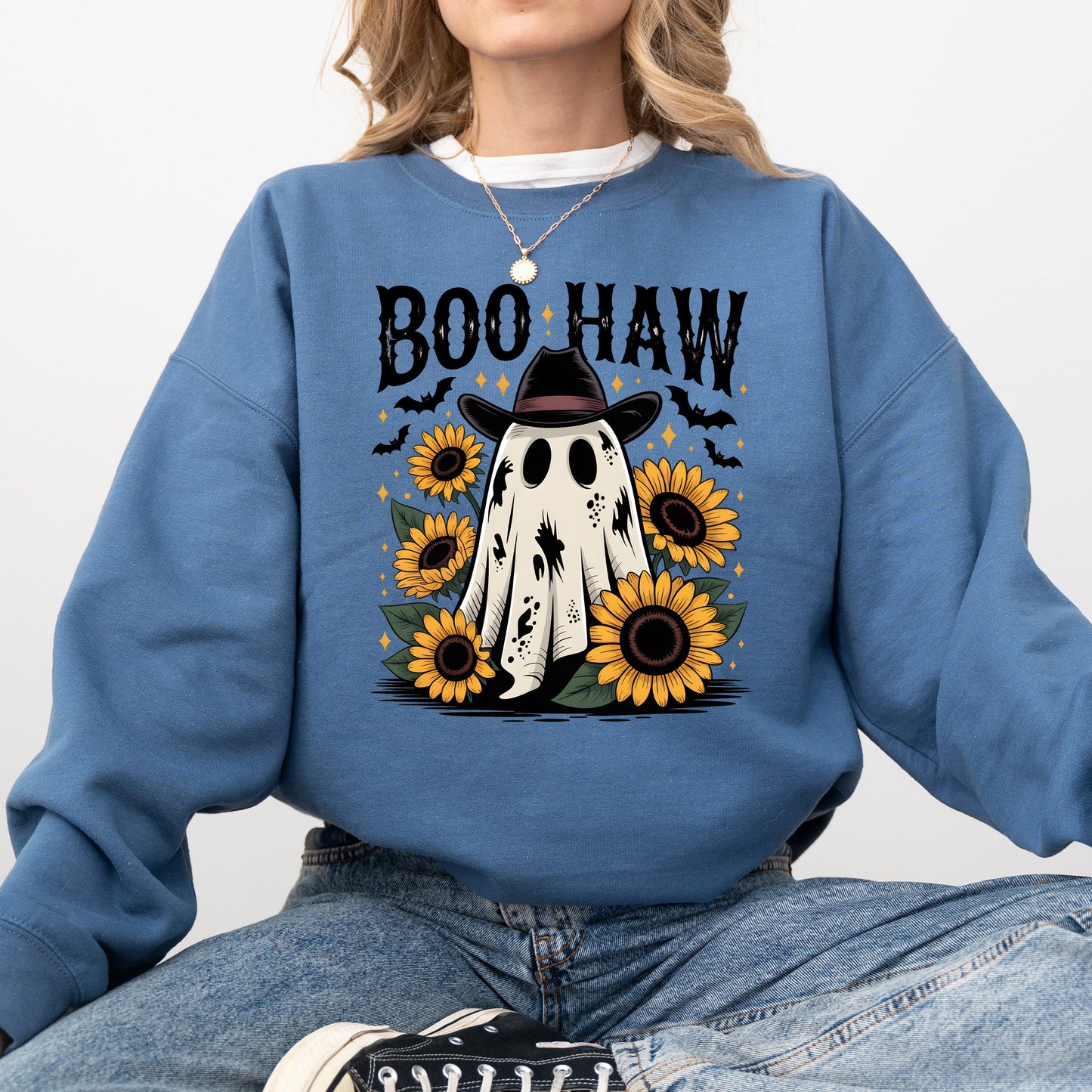 Cowboy Ghost Graphic Sweatshirt Western Vintage Fall Boo Haw