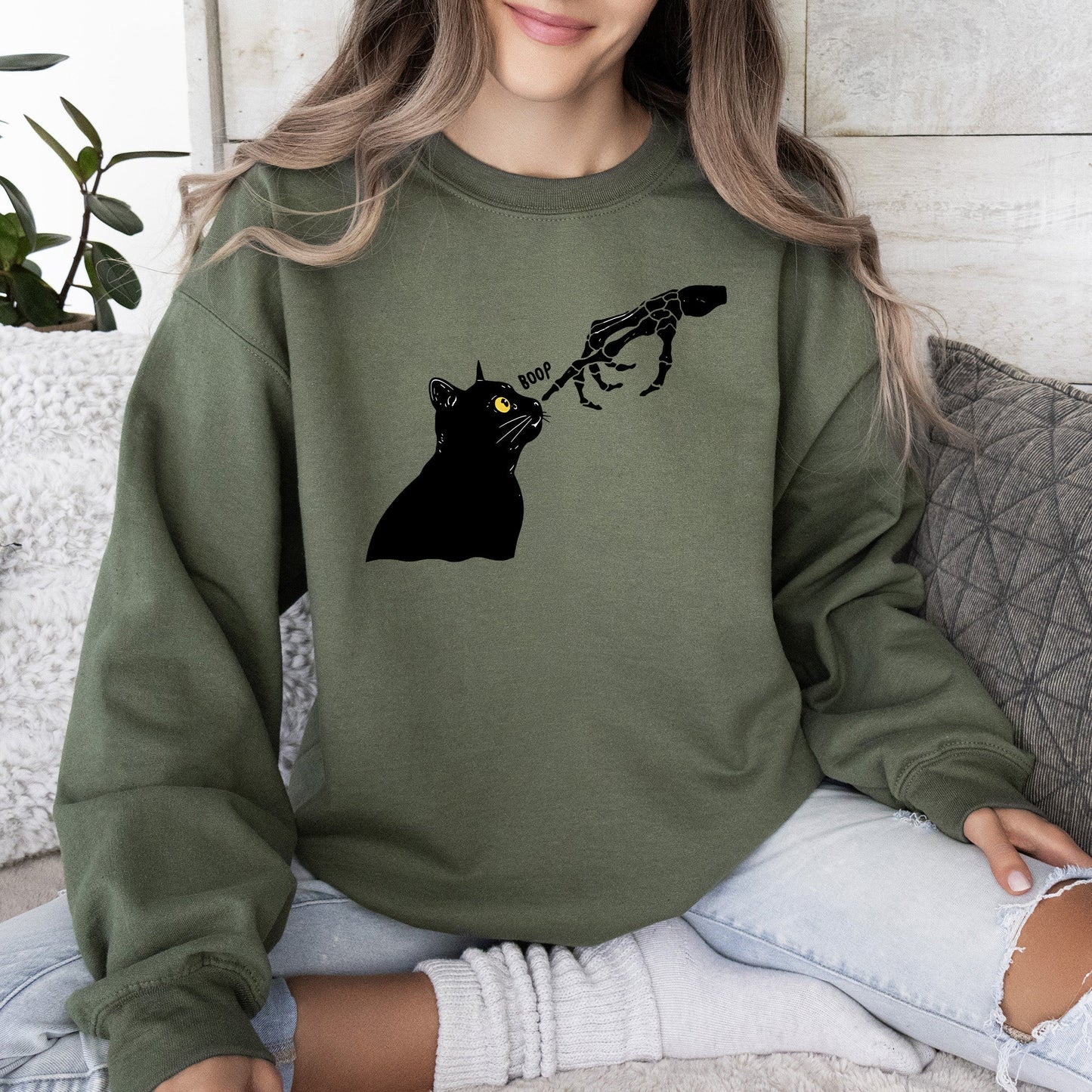 Halloween Cowboy Ghost Vintage Graphic Sweatshirt Boop Cat