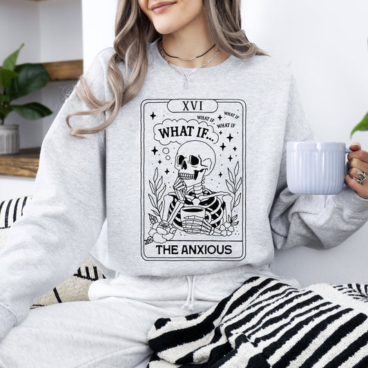 Anxious Skeleton Ghost Graphic Sweatshirt Vintage Western Fall Costume