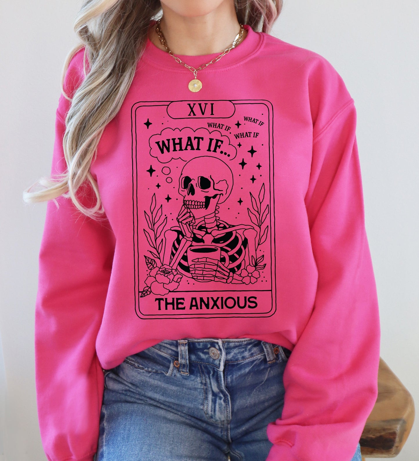 Anxious Skeleton Ghost Graphic Sweatshirt Vintage Western Fall Costume