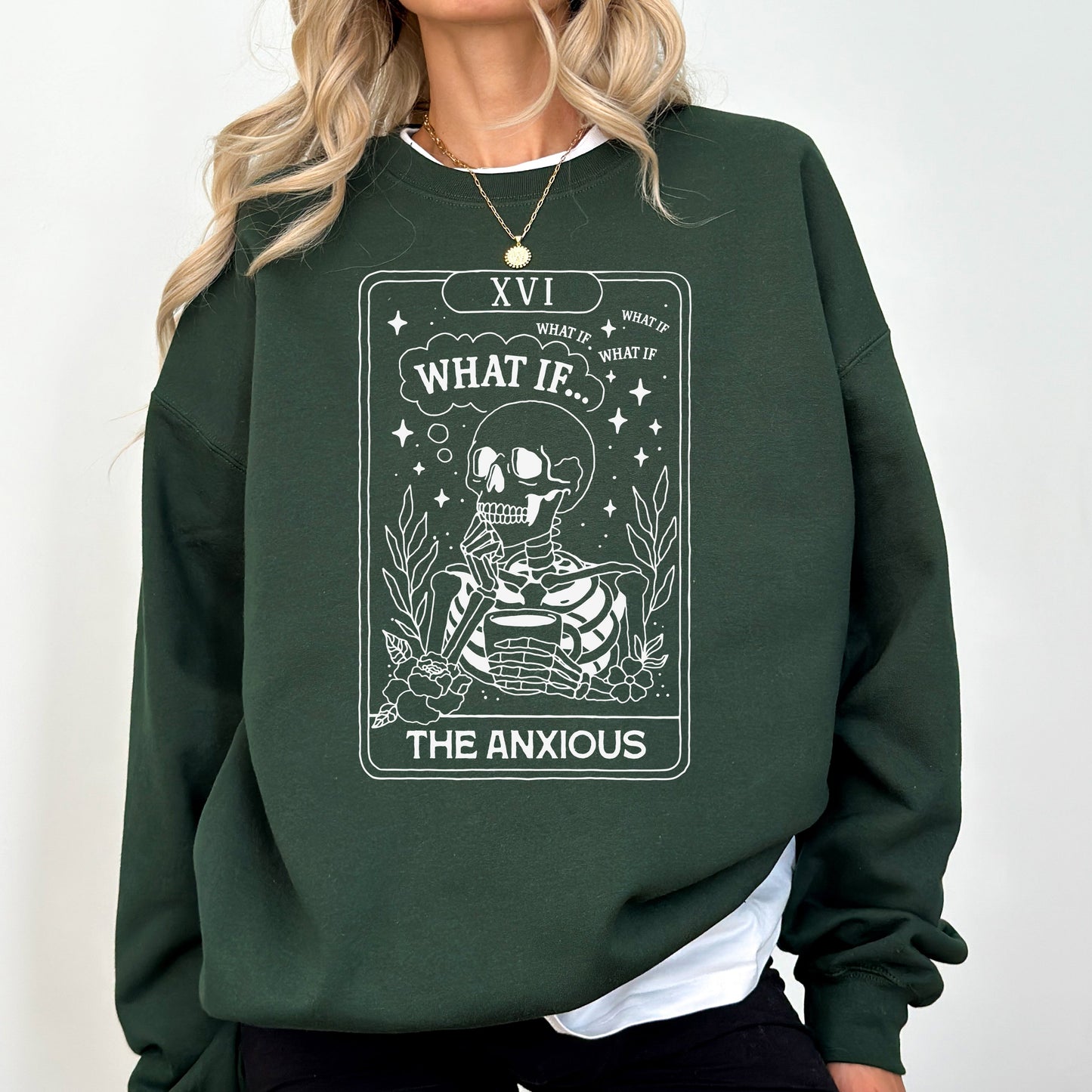 Anxious Skeleton Ghost Graphic Sweatshirt Vintage Western Fall Costume