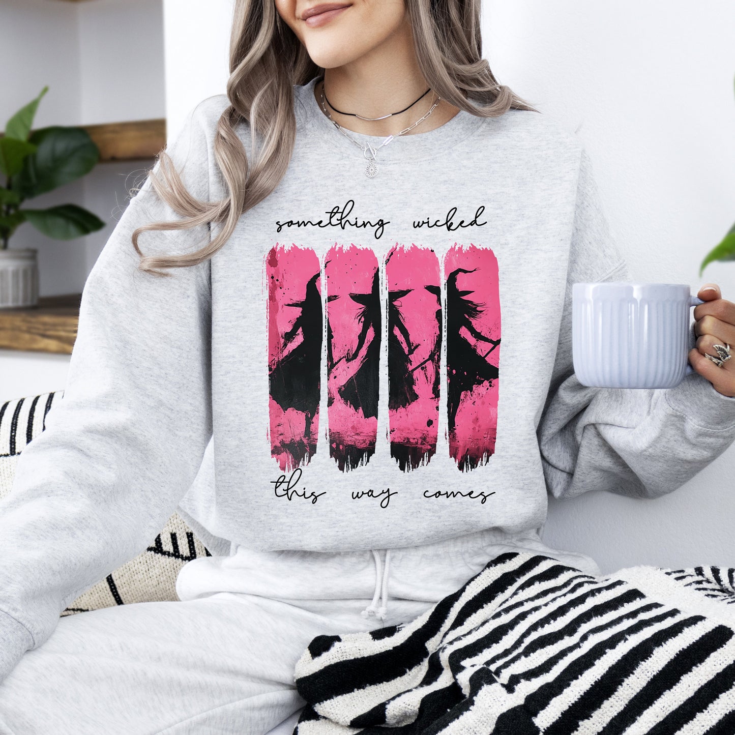 Something Wicked, Witch, Skeleton, Ghost, Halloween, Western, Vintage, Pumpkin, Retro, Spooky, Costume, Fall, Graphic Sweatshirt