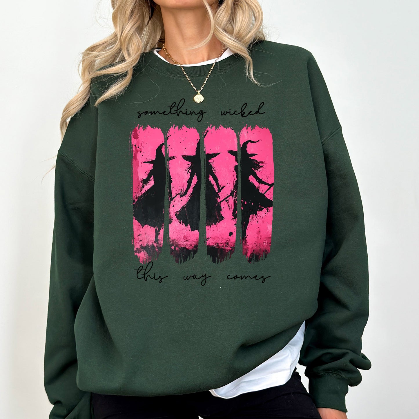 Something Wicked, Witch, Skeleton, Ghost, Halloween, Western, Vintage, Pumpkin, Retro, Spooky, Costume, Fall, Graphic Sweatshirt