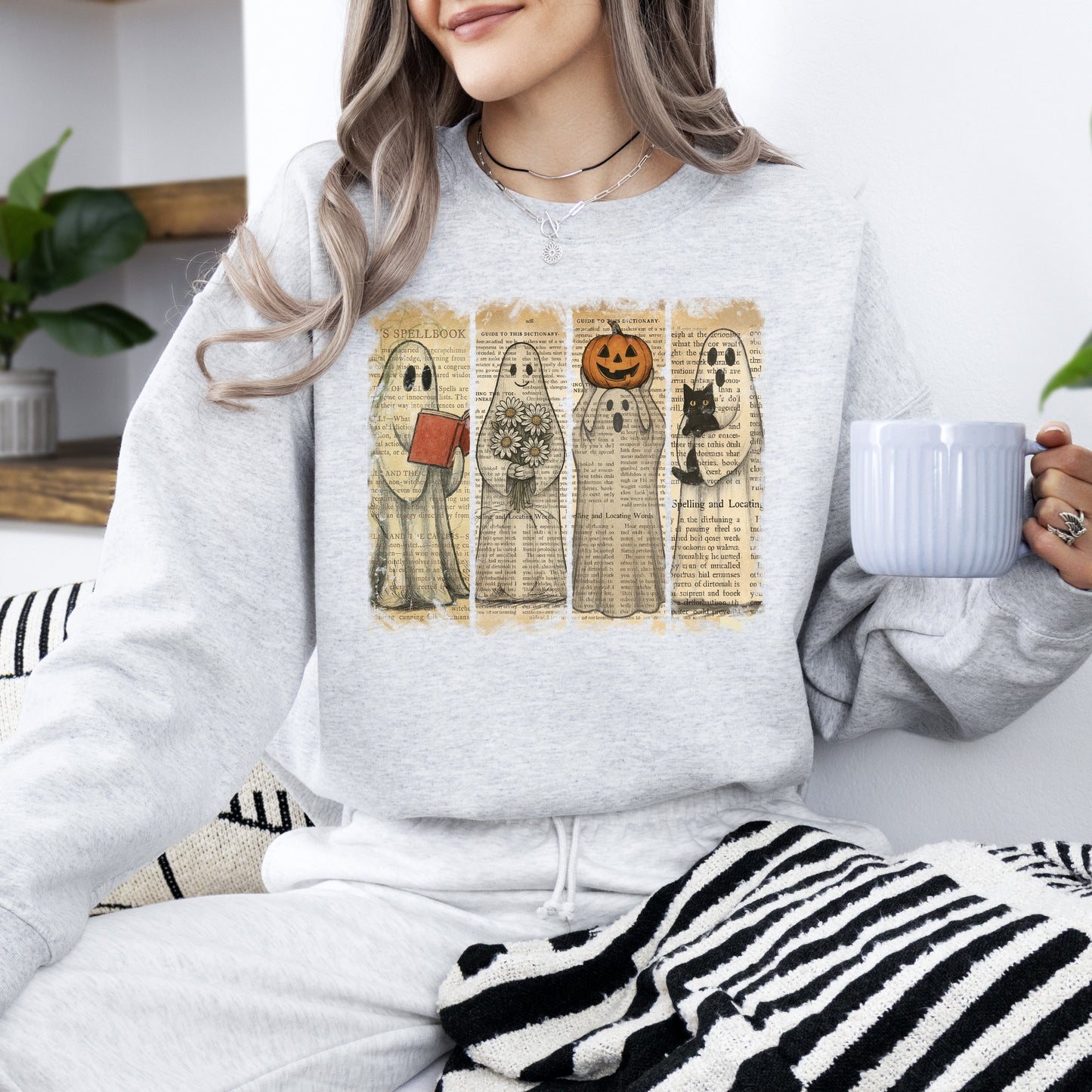 Vintage Newspaper Ghost Graphic Sweatshirt Western Retro Fall