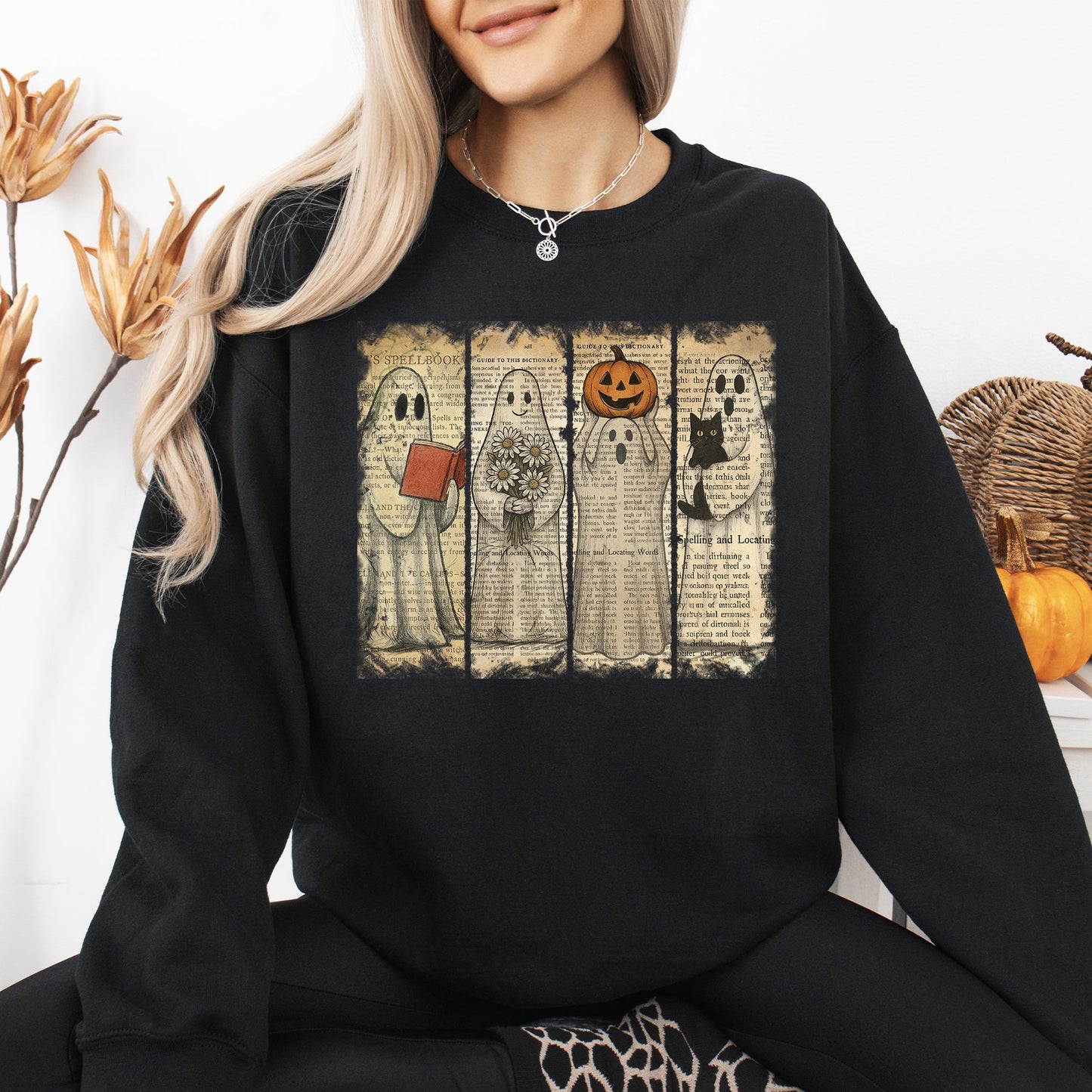 Vintage Newspaper Ghost Graphic Sweatshirt Western Retro Fall