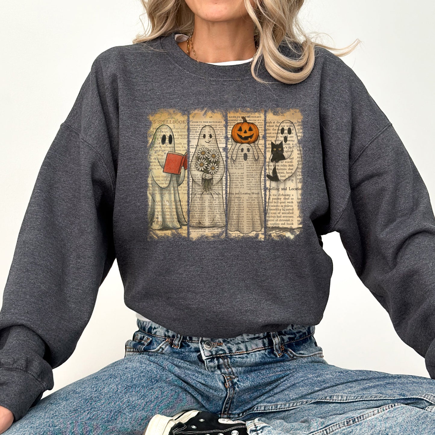 Vintage Newspaper Ghost Graphic Sweatshirt Western Retro Fall