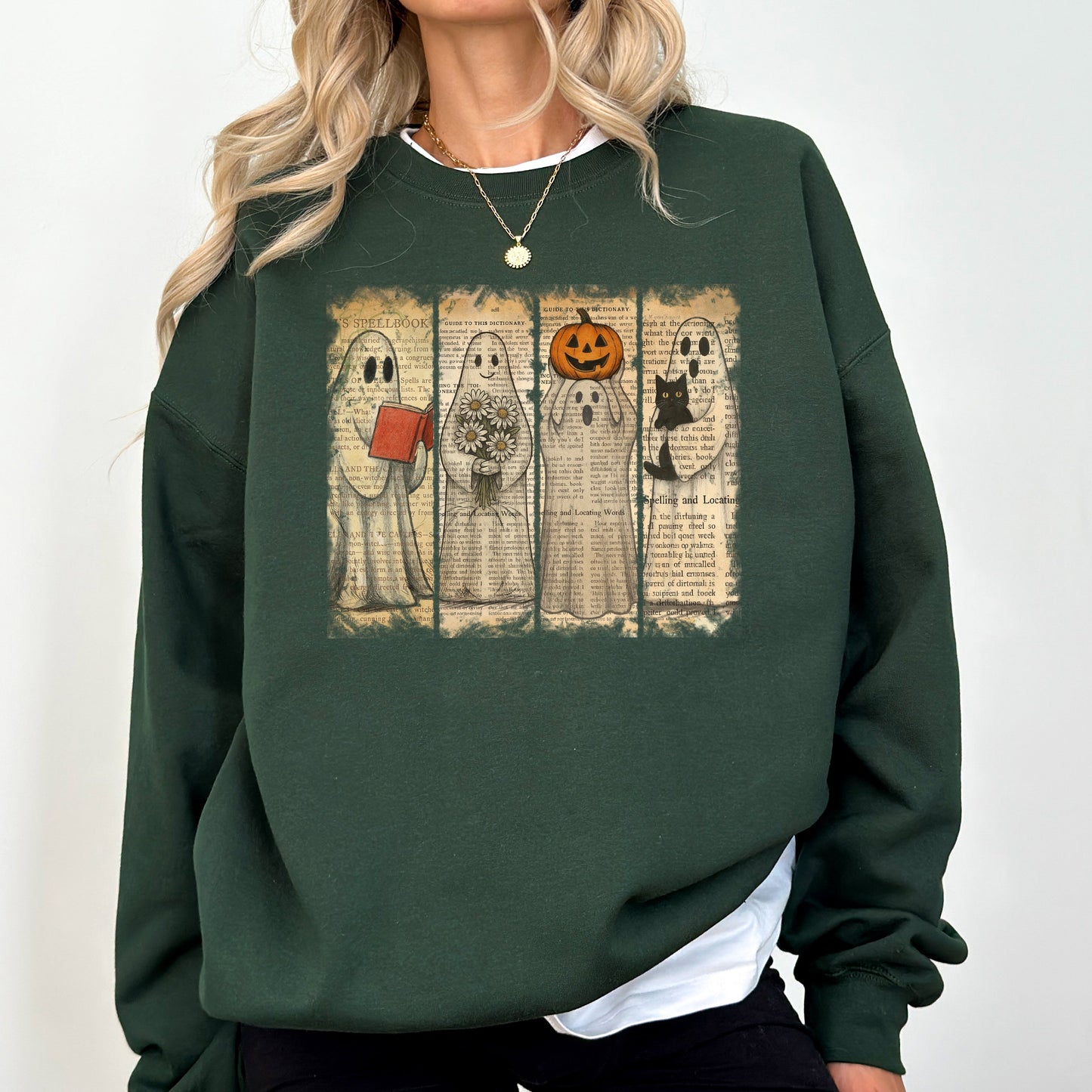 Vintage Newspaper Ghost Graphic Sweatshirt Western Retro Fall