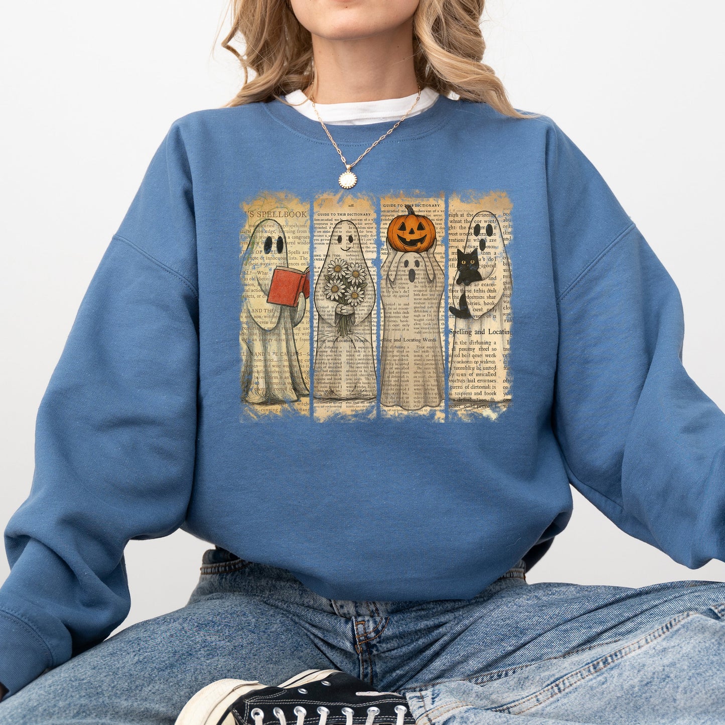 Vintage Newspaper Ghost Graphic Sweatshirt Western Retro Fall