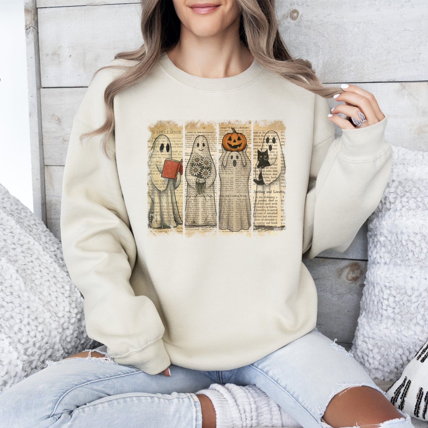 Vintage Newspaper Ghost Graphic Sweatshirt Western Retro Fall