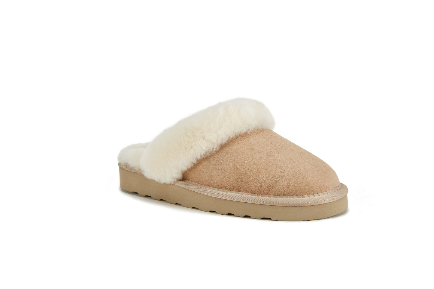 Kids Shearling Cuff Suede Mini Mules Kids Mool Sand Luxe