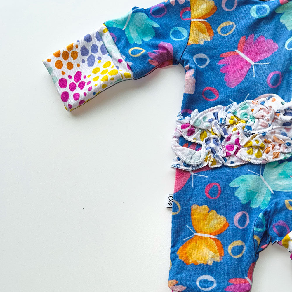 Butterflies Bamboo Ruffle Convertible Footie Baby Sleepwear Korrie