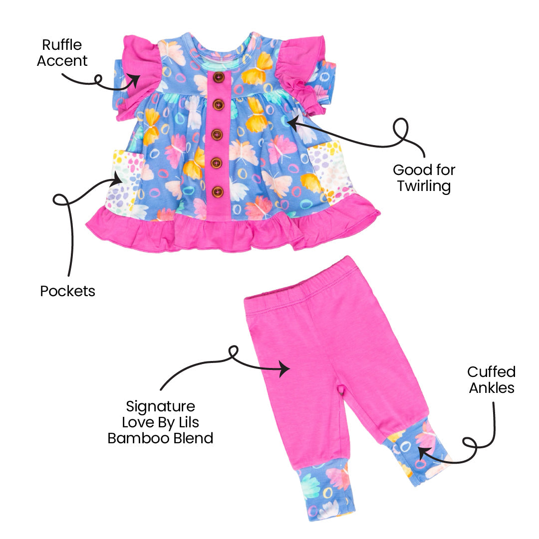 Butterflies Bamboo Short Sleeve Peplum Legging Set Korrie
