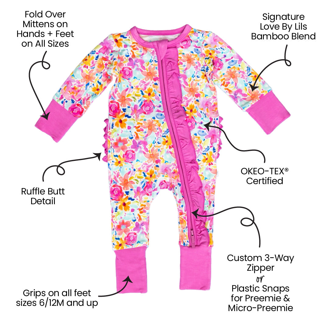 Korrie Floral Bamboo Ruffle Convertible Footie Laree + Co.