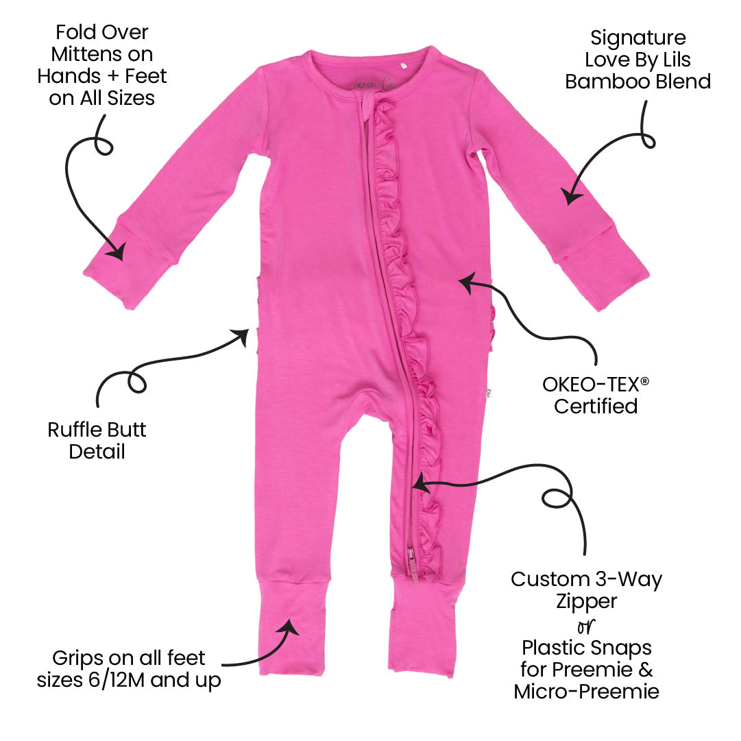 Pink Bamboo Ruffle Convertible Footie Laree + Co.