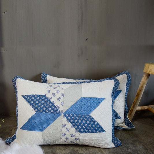 Cotton Summer Diamond Blue Patchwork Quilt King Size Pillow Sham Kasentex
