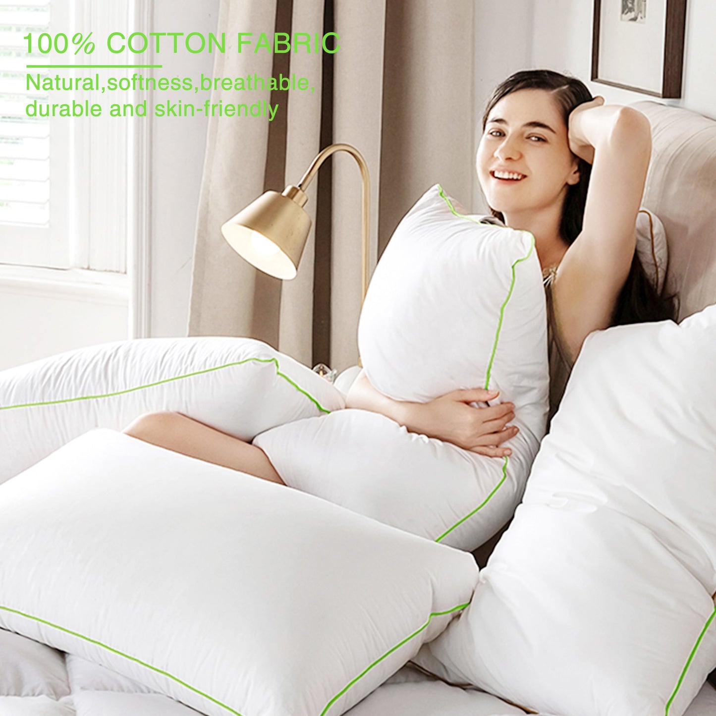 Silky Green Piped Edge Goose Down Feather Pillow Set Kasentex