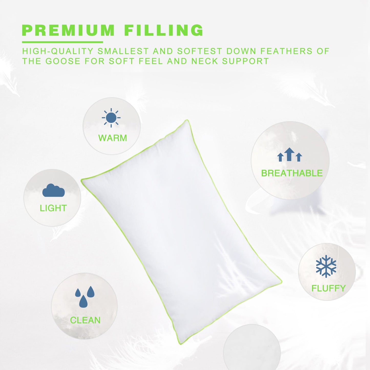 Silky Green Piped Edge Goose Down Feather Pillow Set Kasentex