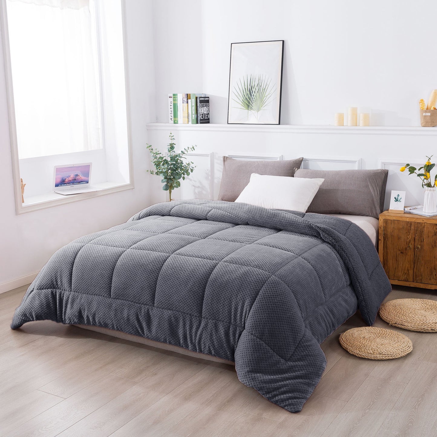 Ultra Soft All Season Reversible Plush Sherpa Lined Comforter Twin Queen King Kasentex