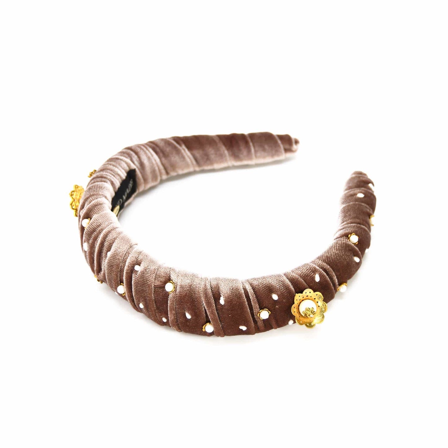 Hand-Sewn Fresh Pearl Headband Gold Details Kalmia