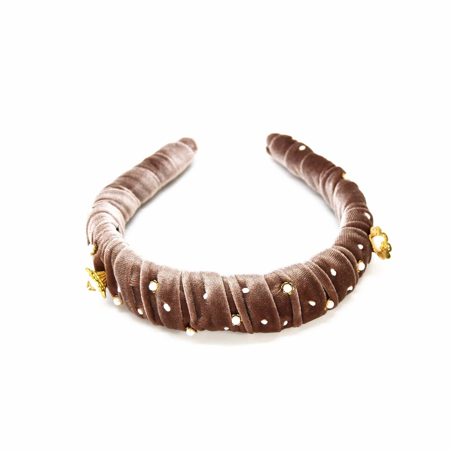 Hand-Sewn Fresh Pearl Headband Gold Details Kalmia