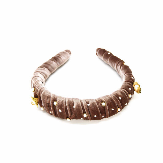 Hand-Sewn Fresh Pearl Headband Gold Details Kalmia