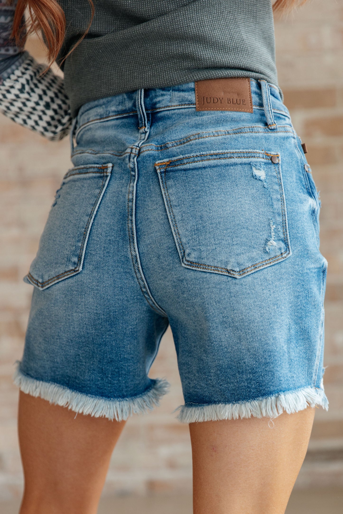 High Rise Rigid Magic Button Fly Cutoff Shorts Kara