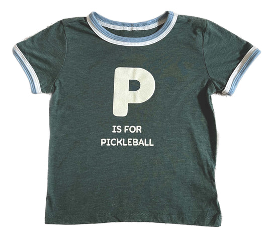 Pickleball Kid's Ringer T-Shirt Heathered Evergreen