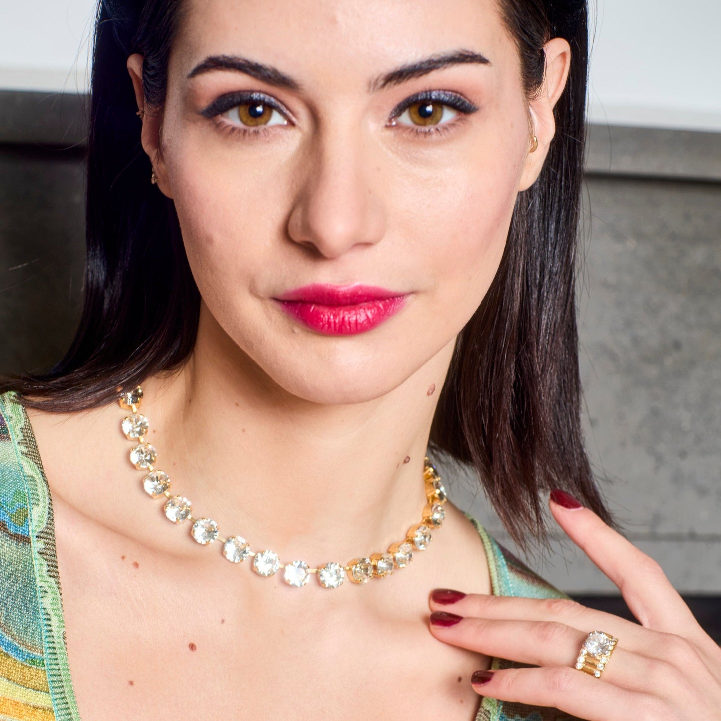 Daphne Crystal Riviera Necklace Adjustable 24K Gold Plate Kimono Dragon NYC