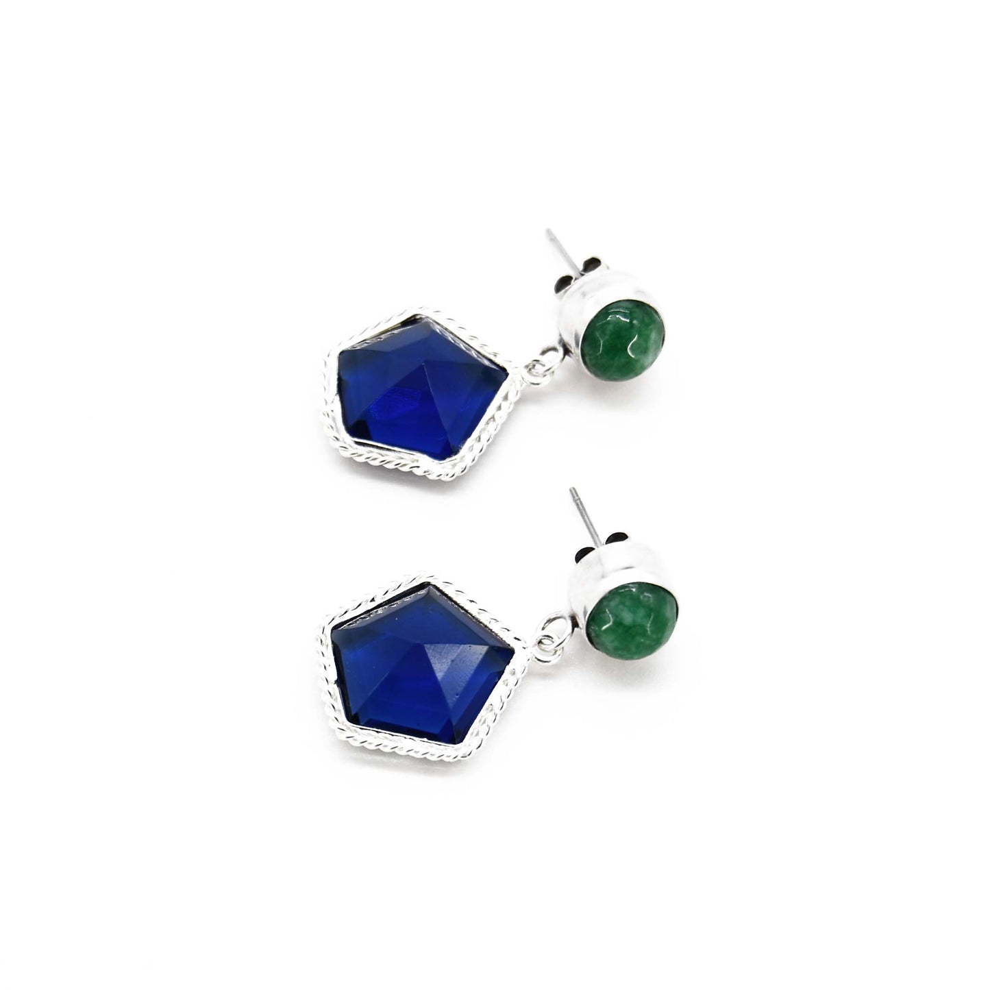 Kyanite Blue Quartz Green Jade Post Back Earring ADIBA