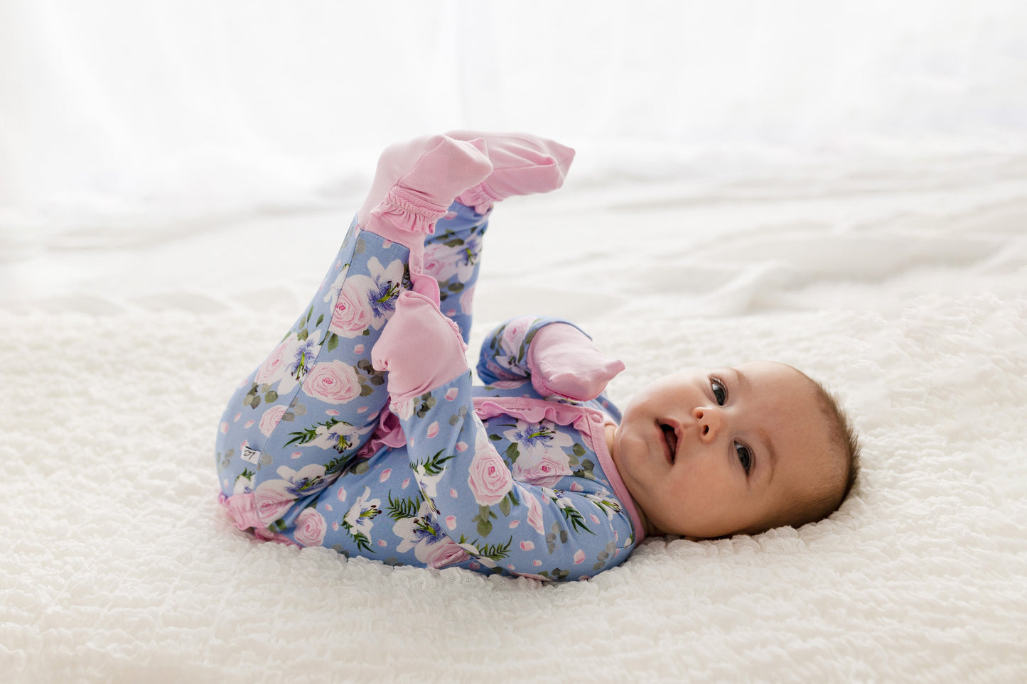 Floral Bamboo Ruffle Convertible Footie Lillian by Laree + Co.