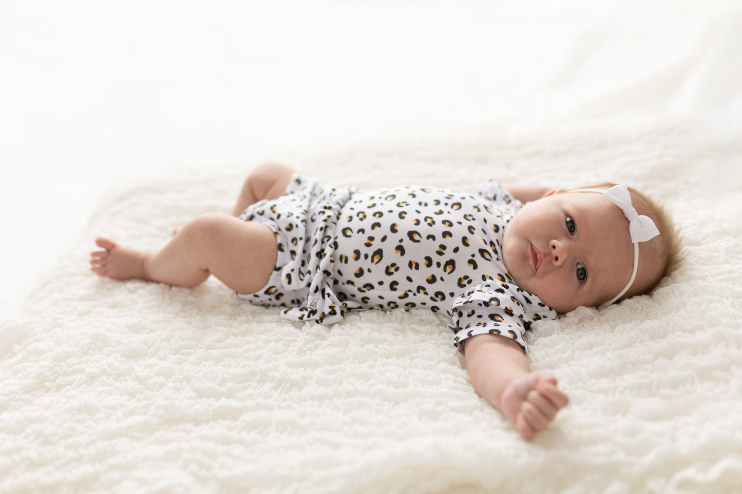 Allie Leopard Skirted Bodysuit Bamboo Ruffled Sleeve
