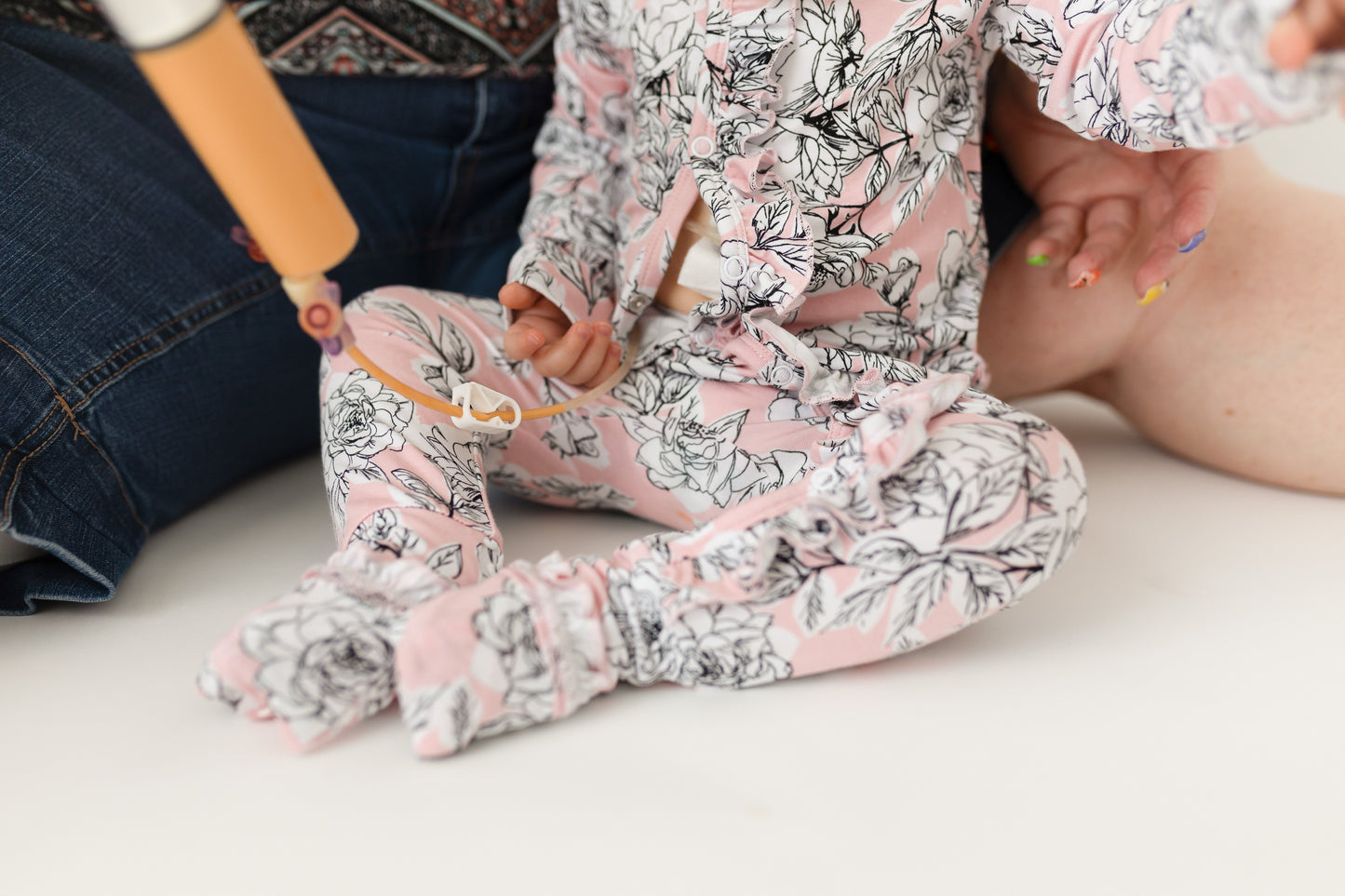 Allie Floral Bamboo Ruffle Convertible Footie 2T-4T Laree + Co.