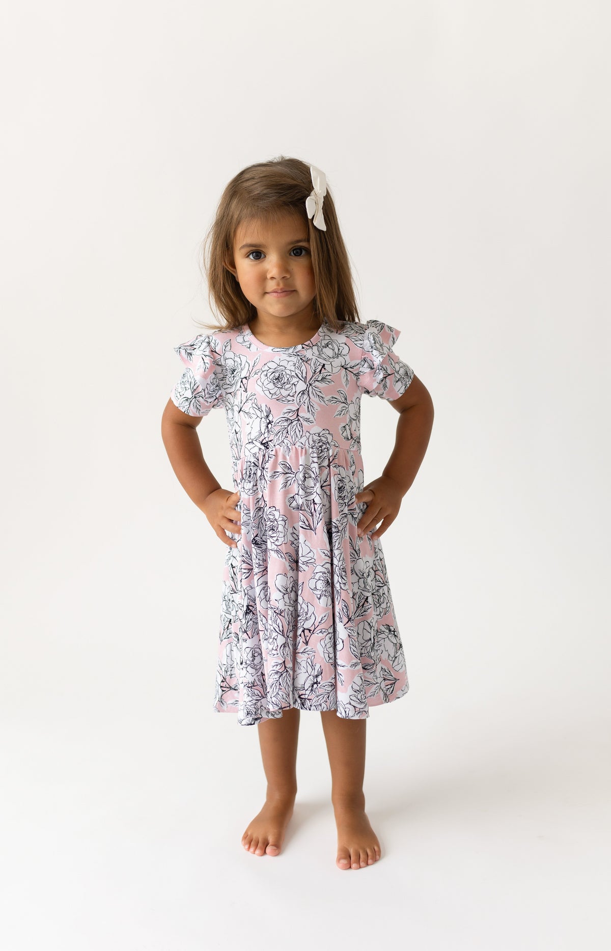 Bamboo Ruffle Spin Dress Floral Knee-Length Short Sleeve Allie