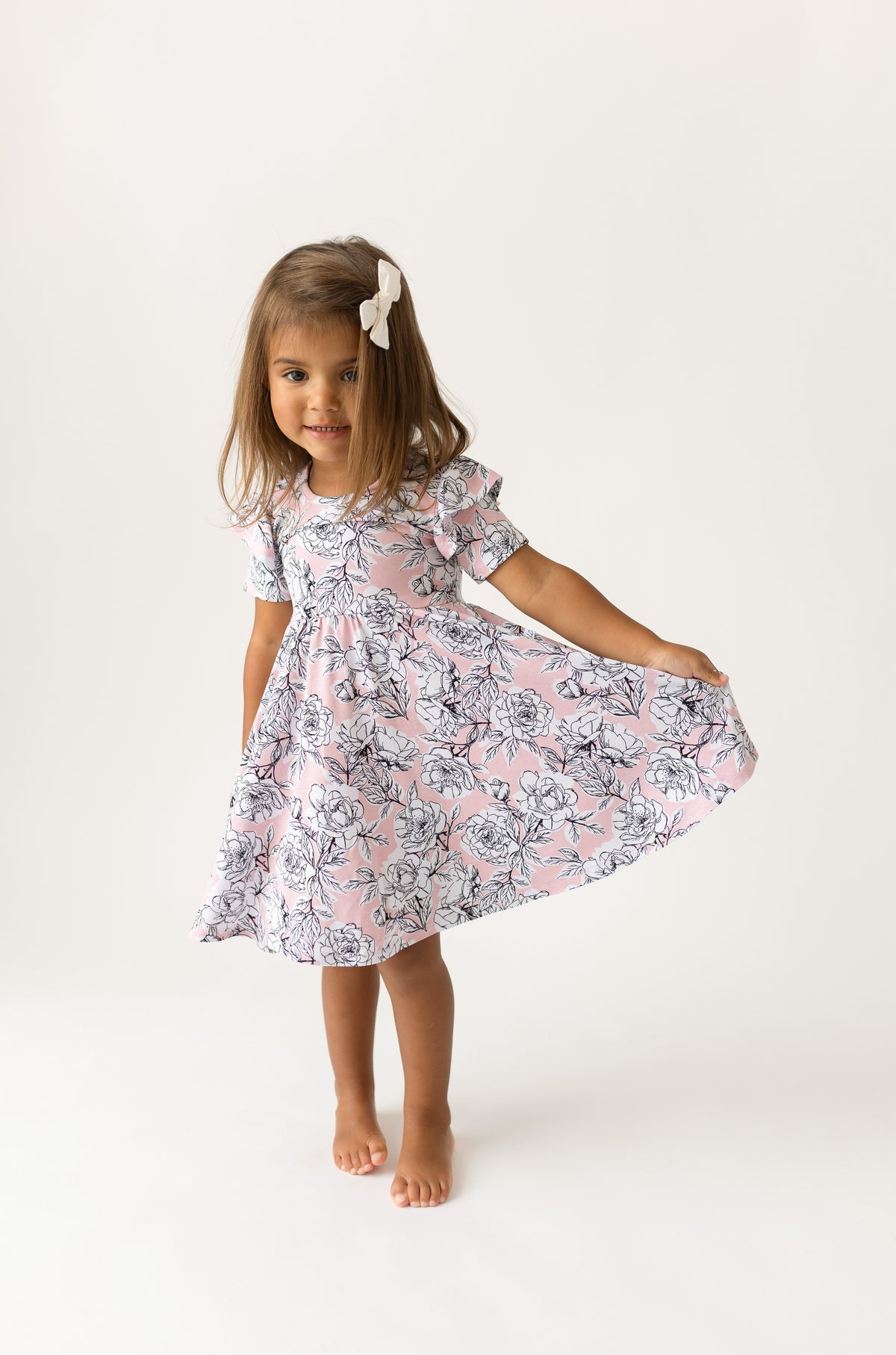 Bamboo Ruffle Spin Dress Floral Knee-Length Short Sleeve Allie