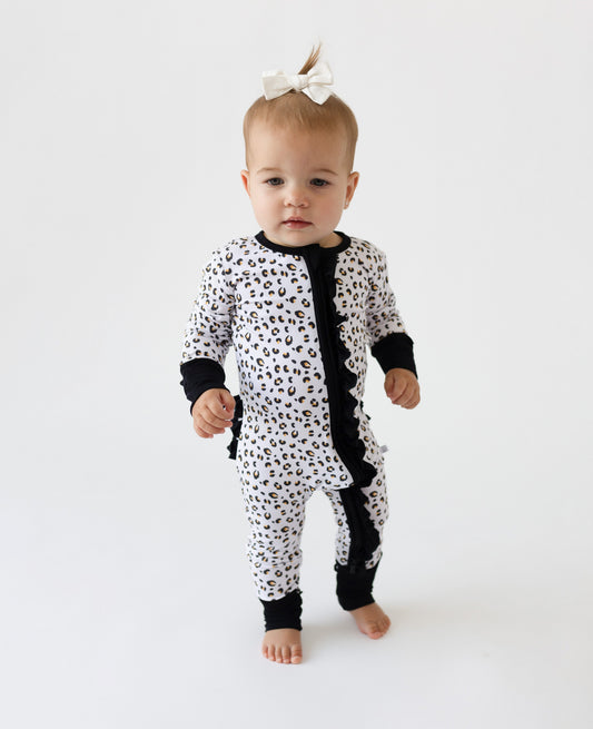 Leopard Bamboo Ruffle Convertible Footie Baby One-Piece Laree + Co.
