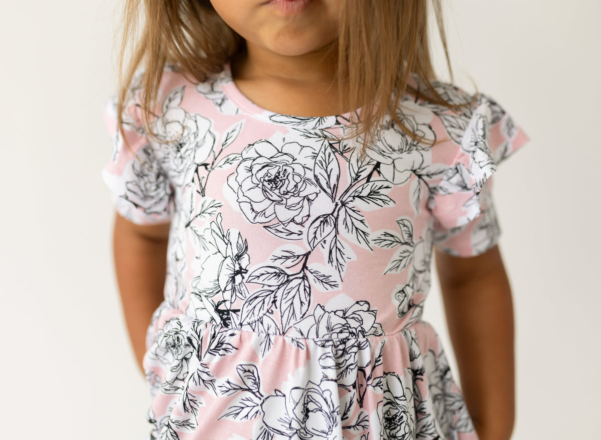 Bamboo Ruffle Spin Dress Floral Knee-Length Short Sleeve Allie