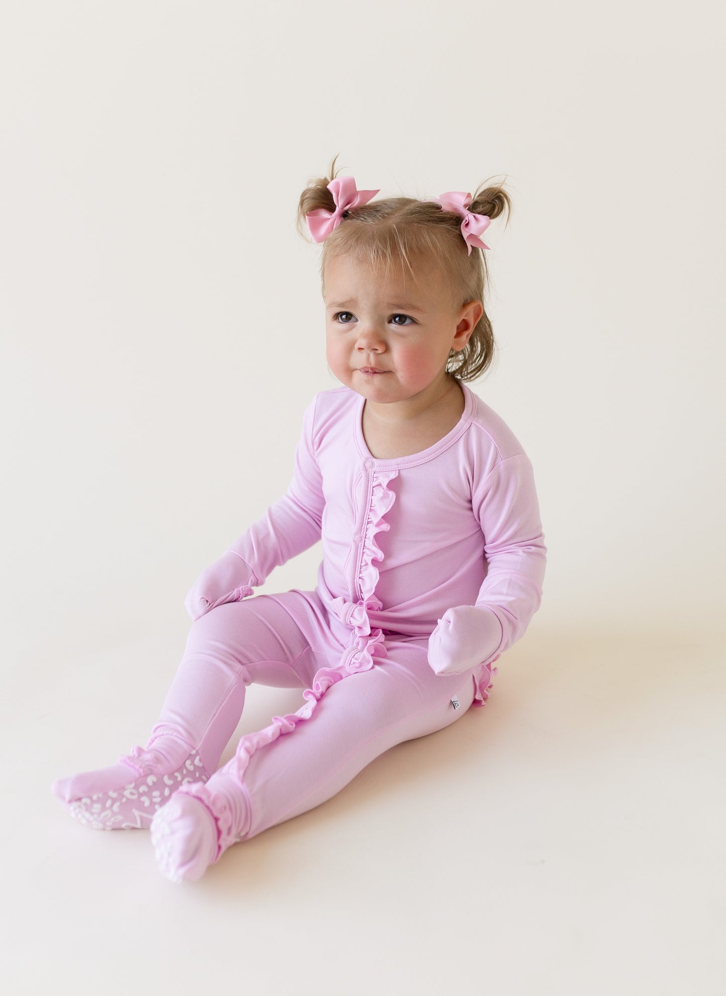 Pink Bamboo Ruffle Convertible Footie Lillian