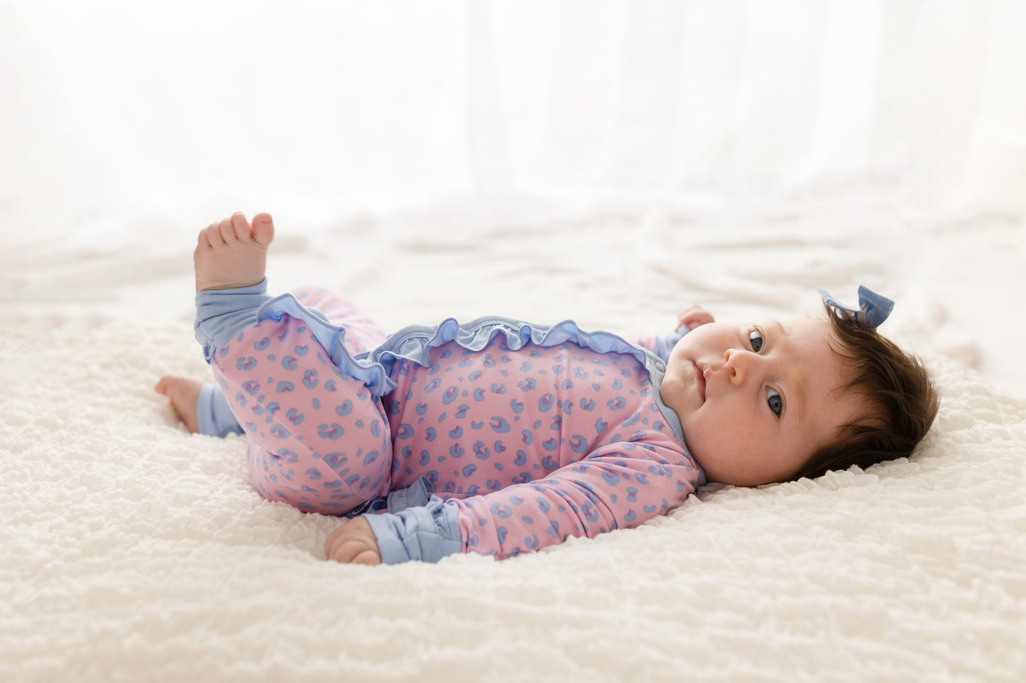 Lillian Leopard Bamboo Ruffle Convertible Footie Laree + Co.