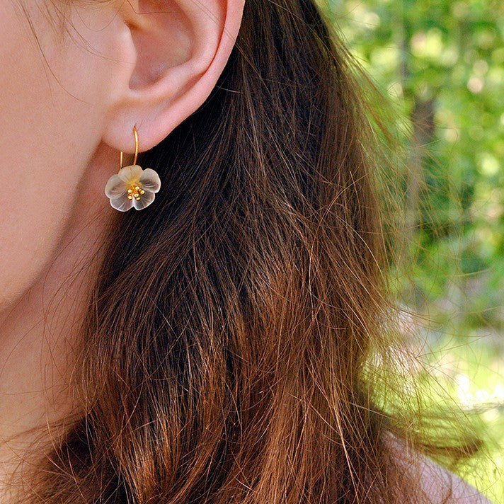 Flower in the Rain White Crystal 925 Silver Dangle Earrings