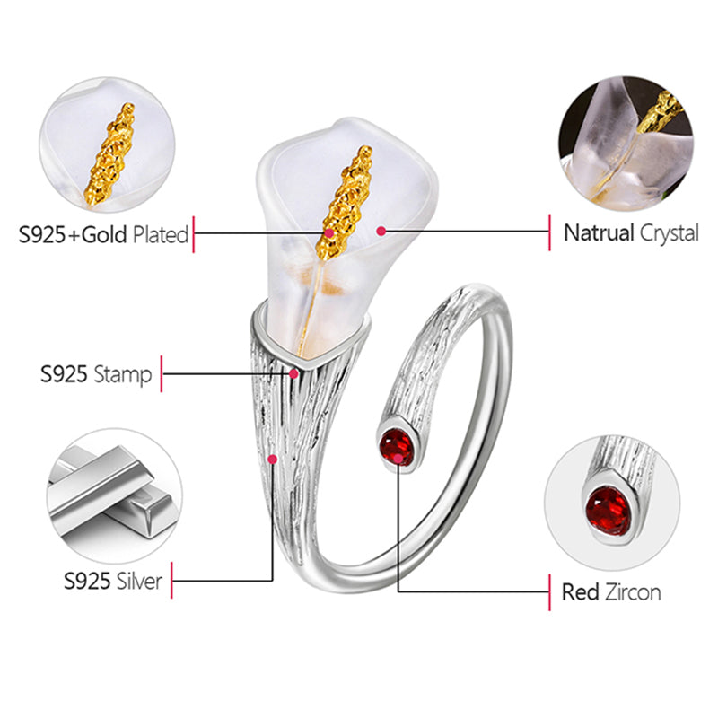 Arum Lily Adjustable Crystal Rings Jewelry