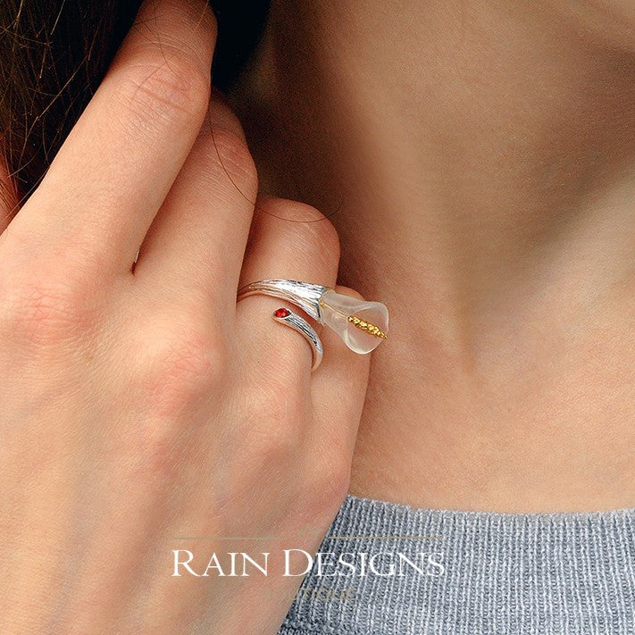 Arum Lily Adjustable Crystal Rings Jewelry